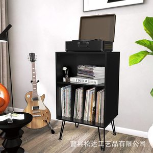 Modern minimalist wooden storage rack, solid wood vinyl <b>record</b> holder, large capacity, double-layer floor-<b>standing</b> shelf. - Product Image 3