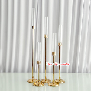 <b>Tall</b> Gold Single Head Candlestick With Clear Glass Tube Metal <b>Candle</b> <b>Holder</b> Wedding Banquet Table Centerpiece Decor - Product Image 3