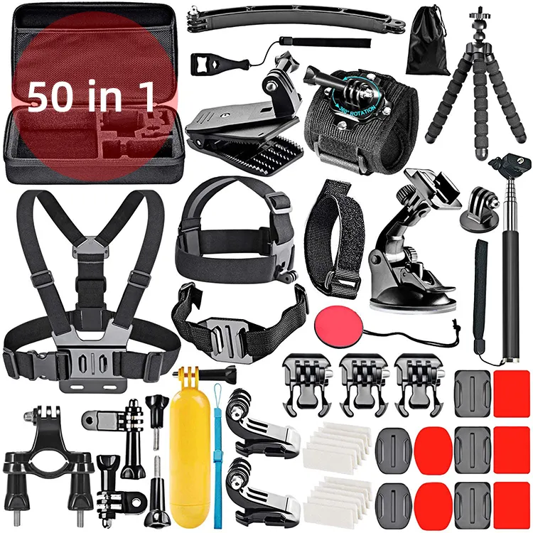 Kaliou 50 in 1 Camcorder Go pro Accessories Kit for Go pro H ero 9 8 7 6 5 4 3+ Action Camera Accessories