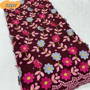 Dentelle Guipure <span class=keywords><strong>Fuchsia</strong></span> Soluble dans l'Eau de Haute Qualité 2025 du Nigéria, Broderie 3D pour Tissu de Robe en Coton - Product Image 1