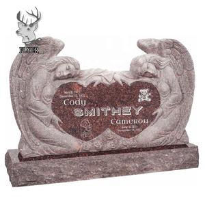 直立した磨かれた分割された表面ロイヤルエンジェル墓石インド赤い花崗岩の天使が刻まれた墓石 - Product Image 5