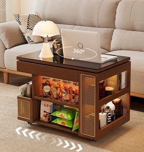 NKAHS Modern Wooden Living Room Coffee Table With Storage Shelves And Wheels For Home Furniture - Product Image 1