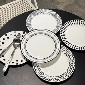 Custom Logo Plates For Restaurant Dinner Dessert White Round Ceramic Dinner Dishes Food Plates Porcelain Plates Dish Set