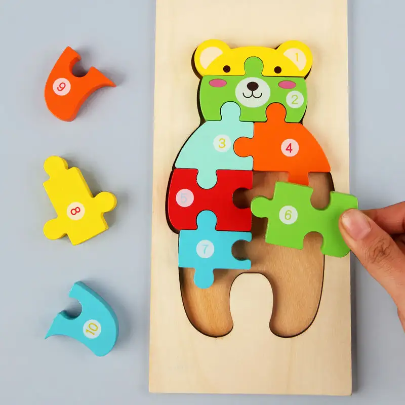 幼児の子供のためのカートン3Dジグソーパズル木製パズルと子供のハンドヘルドモンテッソーリゲーム教育玩具トラフィックを学ぶ