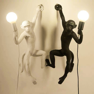 Lampe murale singe en résine nordique, suspension animale en <span class=keywords><strong>corde</strong></span> de chanvre, lampe décorative pour chambre d'enfant, bar, restaurant, couloir et magasin - Product Image 3
