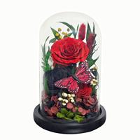 TC Wholesale - Dôme en verre avec lumière LED de 22 cm, fleur d'hortensia éternelle, cadeau de la Saint-Valentin, cadeau d'anniversaire, rose éternelle avec boîte cadeau