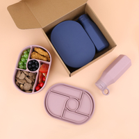 Étanche, réutilisable, personnalisé, passe au micro-ondes, 5 séparateurs, boîte à lunch bento en silicone sans Bpa pour enfants avec bouteille d'eau pour l'école