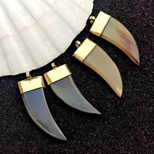 Natural Buffalo Horn Pendant With Gold Tone Caps Polished Curved Shape <b>locket</b> black - Product Image 1