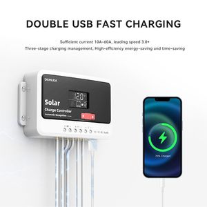 Contrôleur de charge solaire PWM 10A 20A 30A 40A 50A 60A avec écran LCD, régulateur de batterie USB double 12V 24V 48V pour système solaire hors réseau - Product Image 5