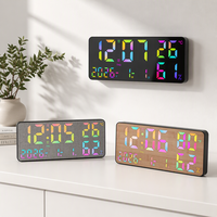 Jam Dinding Digital LED RGB Modern Layar Besar Kontrol Jarak Jauh Temperatur Kelembaban Kalender Lampu Neon Ambient Malam Hari Timer Rumah