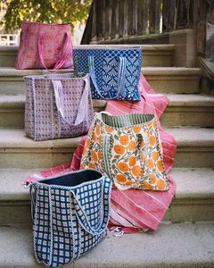 Sacs fourre-tout en toile imprimée style bohème, grande capacité, sacs de rangement d'extérieur, design rectangulaire cousu, sacs de rangement à motifs - Product Image 1