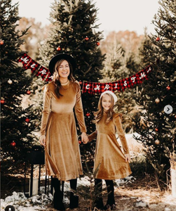 Oro caldo Mamma e Figlia del <span class=keywords><strong>Vestito</strong></span> A Maniche Lunghe Svolazzano Donna <span class=keywords><strong>Velluto</strong></span> <span class=keywords><strong>Midi</strong></span> Dress - Product Image 4