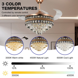 Sang Trọng Trong Nhà Nhà Biệt Thự Ăn Uống Vàng Đen 36 42 48 Inch Điều Khiển Từ Xa Có Thể Thu Vào LED Pha Lê Ánh Sáng Quạt - Product Image 5