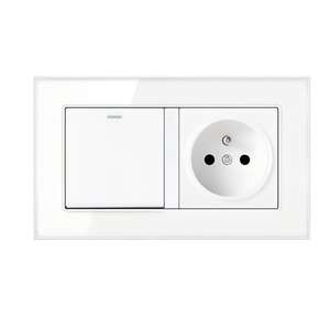 Enchufe e Interruptor de Pared de Cristal Francés con Puertos de Carga USB Dobles, Panel Táctil Europeo 16A - Product Image 1