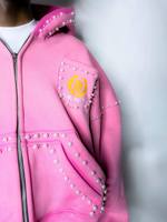Sweat à capuche personnalisé OEM en gros avec poches doubles et perles pour homme, en molleton 300 g/m² coton/polyester, fermeture éclair, impression DTG, style streetwear