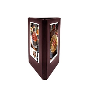 Exhibidores de Menú Digitales de Cuero Sintético Rojo con MOQ Bajo, Soporte de Menú LED Triangular de 3 Lados, Cubiertas de Menú LED - Product Image 1