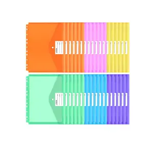 3 Ring 11 Holes Letter Size Snap Button Pouch Colorful PP Binder Folders Pockets Pouch With Label