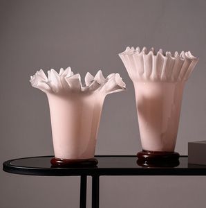 Vase en verre plissé à large ouverture Morandi, décorations douces et créatives pour la maison, vase de table haut pour salle à manger, mariage, salon - Product Image 5