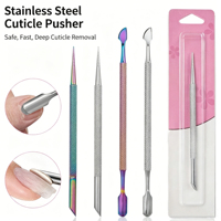 Pousse-cuticules professionnel en acier inoxydable, outil à ongles double tête, instrument de manucure, manche en plastique durable avec nylon