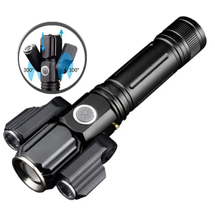 Emergency Work Lighting Bicycle Clamp Front Light Zoom Rechargeable Tactical Torch Waterproof Three Head Rotate 3 LED Flashlight