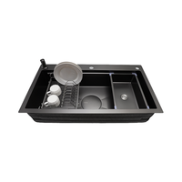Évier de cuisine moderne en acier inoxydable 304 à cuve unique, fait main, noir mat, avec surface anti-rayures