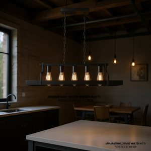 Lámpara Colgante Industrial de Hierro Negro Mate de 34 Pulgadas, 5 Portalámparas E26, Altura de Cadena Ajustable, Araña Lineal Moderna de Estilo Rústico - Product Image 2