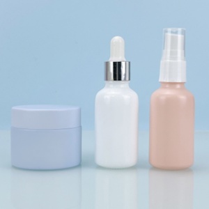 Factory Direct Cosmetics Packaging 50g 100g Matte Green Blue pink Round Opal White Glass Jar With <b>Plastic</b> Cap - Product Image 3