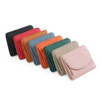 Dompet Pendek Kulit Wanita, Dompet Koin Kulit Asli Motif Litchi, Tempat Kartu Anti RFID Gaya Jepang Korea