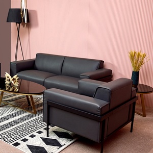 Custom Office Room Leisure Black <b>1</b> <b>2</b> <b>3</b> Seater Leather Office <b>Sofa</b> <b>Set</b> Commercial Modular Modern Reception <b>Sofa</b> - Product Image 4