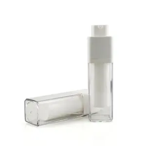 库存15ml30ml50ml透明旋转方形真空乳胶瓶双层塑料化妆品分配器瓶