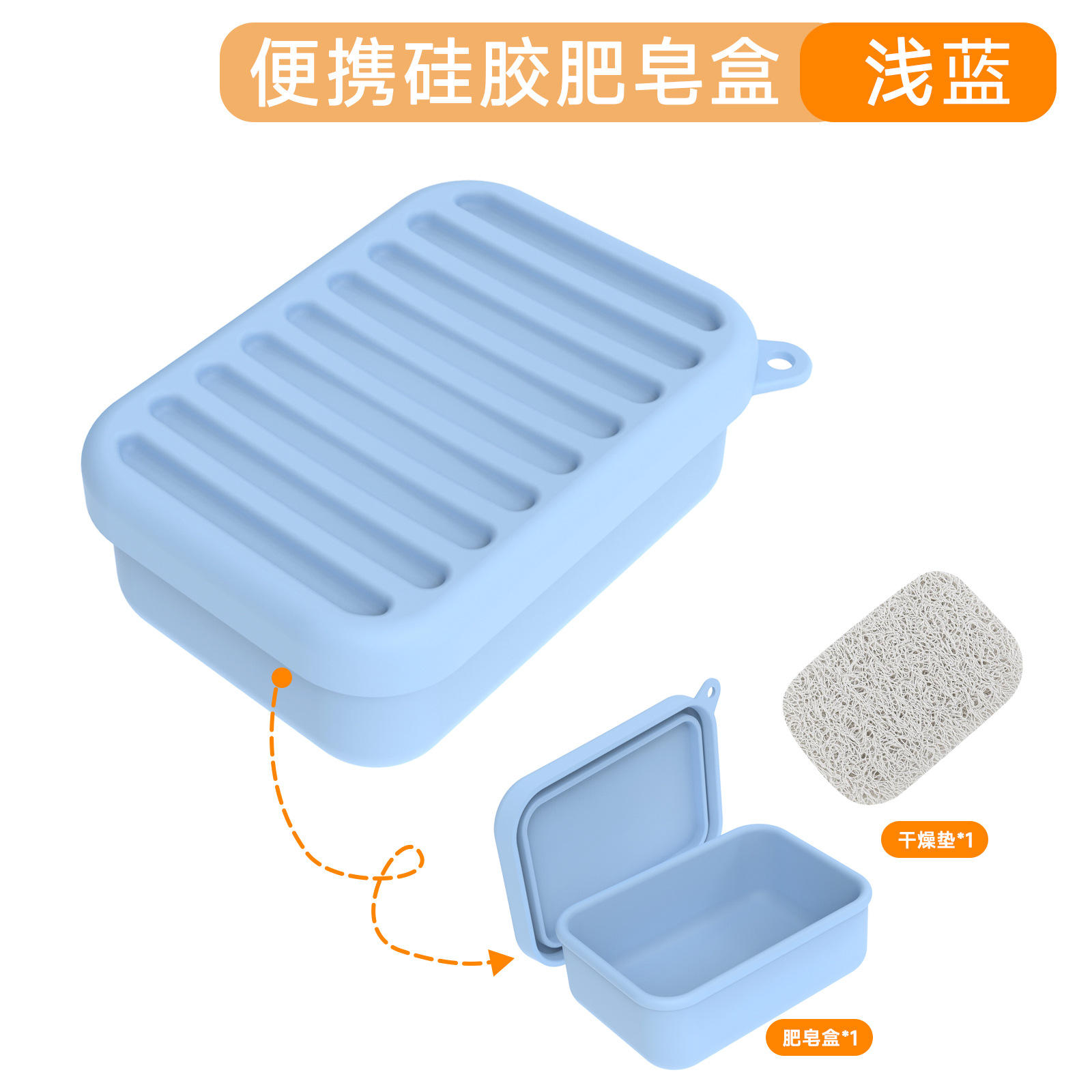 กล่องสบู่ทรงสี่เหลี่ยมพร้อมฝาปิด สีฟ้าอ่อน