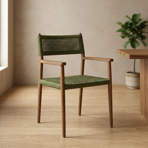 Mahogany Woven <b>Dining</b> <b>Armchair</b> with Natural Finish Rope Seat and Back Modern Design for Home Restaurant Living Rooms - Product Image 3