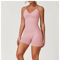 Débardeur de yoga pour femme à col en V, coupe ajustée, sans coutures, dos élégant, avec coussinets de poitrine, extensible dans quatre directions, respirant, écologique et recyclable
