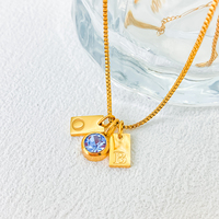 Collier EManco personnalisé avec lettre gravée, chaîne en forme de boîte, pendentif en pierre bleue, accessoire tendance pour les fêtes, les anniversaires
