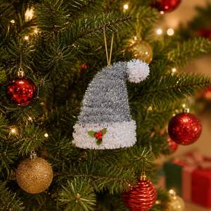 Holiday Home Silver Hanging Decor Sparkly Tinsel Xmas <b>Tree</b> <b>Mini</b> <b>Christmas</b> Santa Hat Ornament - Product Image 2
