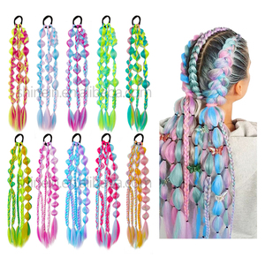 Extensions per <span class=keywords><strong>capelli</strong></span> a coda di cavallo intrecciate da 12 pollici all'ingrosso per ragazze, <span class=keywords><strong>trecce</strong></span> sintetiche colorate fatte a mano per bambini - Product Image 6
