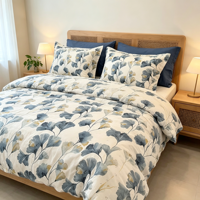 Ensemble de literie florale pour la décoration de la maison avec imprimé Ginkgo, doux et confortable, 4 pièces, housse de couette et taies d'oreiller
