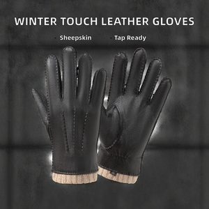 Gants en peau de mouton d'hiver écologiques personnalisés avec doublure en polyester pour hommes - Style uni Utilisation décontractée - Product Image 2