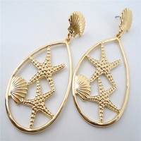 Boucles d'oreilles pendantes en métal plaqué or 18 carats et étoile de mer Bijoux tendance en alliage de zinc en forme de goutte d'eau de style bord de mer