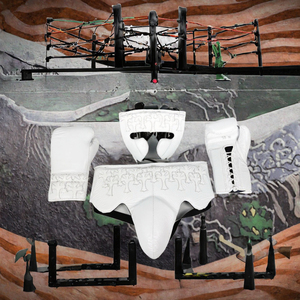 Set de Boxeo de PU Blanco con Guantes, Protector de Cabeza y Protector Inguinal, Diseño Cruzado, Equipo de Entrenamiento - Product Image 3