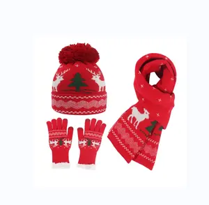 New plush Christmas set knitted hat winter cold and warm wool pullover hat with scarf three-piece set
