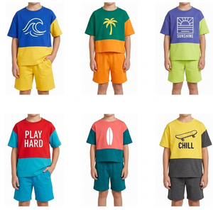 Ensemble de vêtements pour enfants en coton à col rond pour l'été, motifs imprimés variés, vente en gros, état neuf - Product Image 2