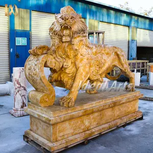 前门大型古董开口大理石狮子雕像待售