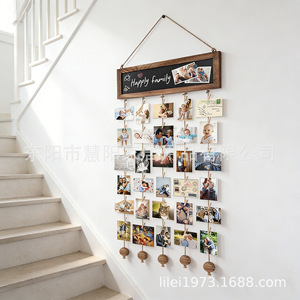 Panneau décoratif mural en bois Huiyang avec tableau noir et 24 pinces à photos pour la famille, idéal pour la maison, la chambre et le salon - Product Image 5