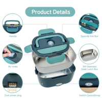 Boîte à lunch électrique en acier inoxydable, boîte en papier, triple compartiment, bento portable, chauffable, anti-fuite, micro-ondable, 2 en 1, voiture, maison, 1-3L, sans BPA