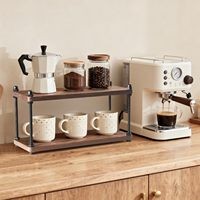Étagère de comptoir multifonctionnelle à 2 niveaux en bois réglable pour accessoires de bar à café, support de rangement rustique pour station de café