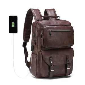Best durable travel backpack 40l mens smart computer bag anti theft rucksacks USB charging laptop vintage leather bag for laptop