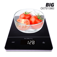 Guangdong Elektronische Fabriek Zwarte Digitale Weegschaal Waterdichte Voedselweegschaal Fruit Keukenweegschaal 15Kg 1 Gram