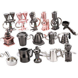 Mô phỏng <span class=keywords><strong>3D</strong></span> Mini cà phê Maker Keychain cà phê Bộ kim loại móc chìa khóa những người yêu thích món quà lưu niệm cà phê Keyring Cocktail Keychain tùy chỉnh - Product Image 1