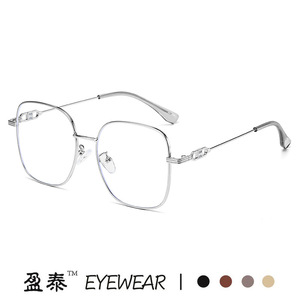 Square Metal Frame Anti Blue Light Glasses Plano Lenses Unisex Medium Size <b>PC</b> Lens Standard Nose Bridge - Product Image 3